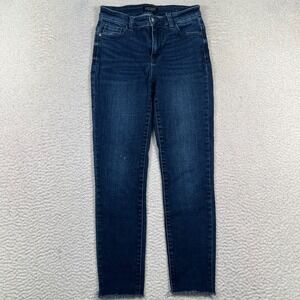 Judy Blue Jeans Womens 5/27 Skinny Fit Mid Rise Raw Hem Dark Wash‎ Denim Blue
